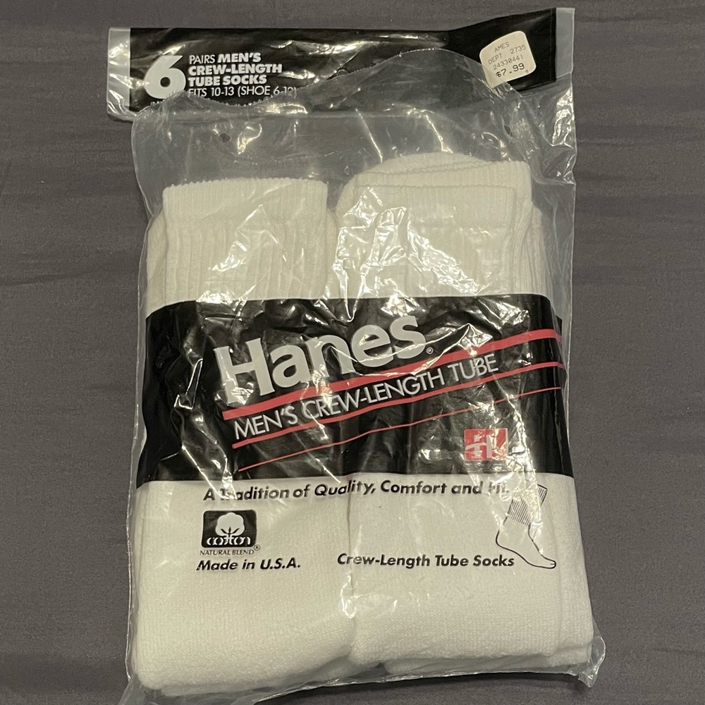 6 pairs VTG 1992 Men’s Crew-Length Tube Socks 10-13